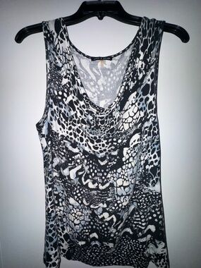 Cable & Gauge Black and White Abstract Cowl-Neck Tank